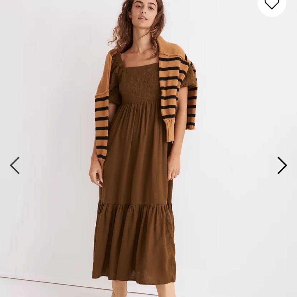 Madewell Olive Green Quilted Tiered Midi Dress